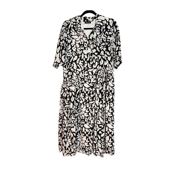 Stine Goya Short Sleeve Collar Neck Button Front Midi Dress White Black Size XS - Picture 9 of 10